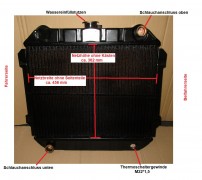 Sonderanfertigung, Kühler / Wasserkühler m. TH-Gewinde, Ford Capri III , 2,3 & 2,8 L , Schalter, 11.79 - 08.87