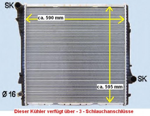 KÜHLER Wasserkühler BMW X5, 3,0 - 4,4, E53, Schlauchanschlüsse 3
