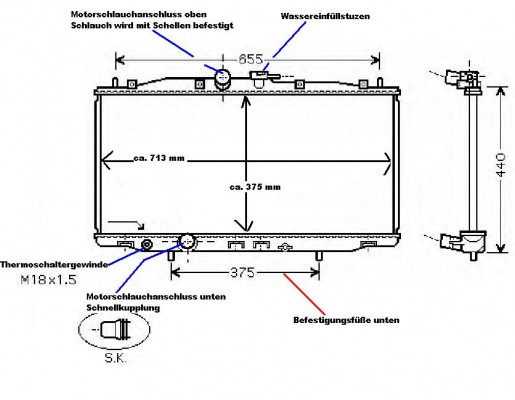 KÜHLER, Wasserkühler, Honda Accord VIII (ab 02.2003), Schalter