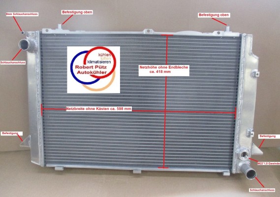 Sonderanfertigung KÜHLER Wasserkühler in Vollaluminium, Audi 80 B4, Audi Cabriolet B3) 2,6L & 2,8L Schalter