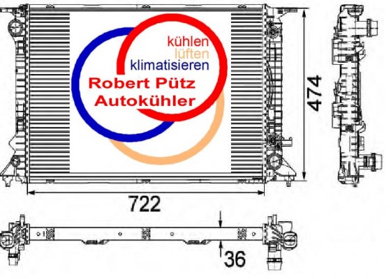 KÜHLER, Wasserkühler, Audi A4 & Q5 & A5, 2,7 - 3,0 TDI & 3,2 FSi
