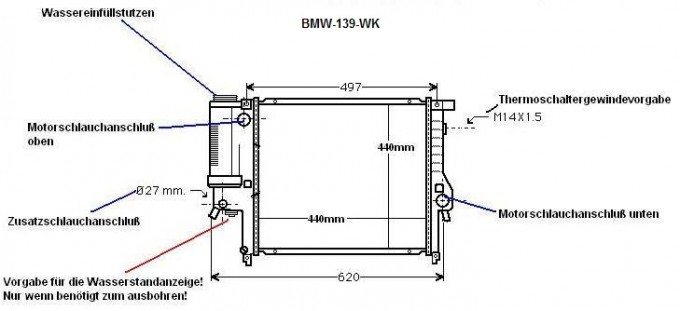 KÜHLER, Erstausrüsterversion Wasserkühler, BMW E36 316 - 328 i & Z3, Automatik mit Klima