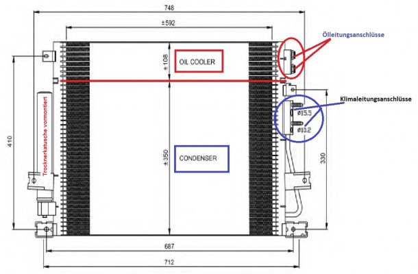 Klimakondensator, Kondensator Chrysler 300 C a. Dodge Charger Diesel ab Bj. 09.04